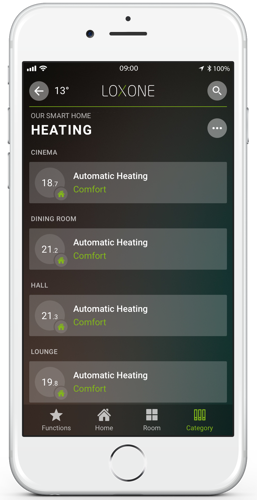 Loxone smart home heating app